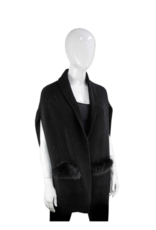 Wool Wrap Vest with Fox Pockets - Black