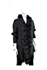 Wool Shawl with Fox Trim - Black