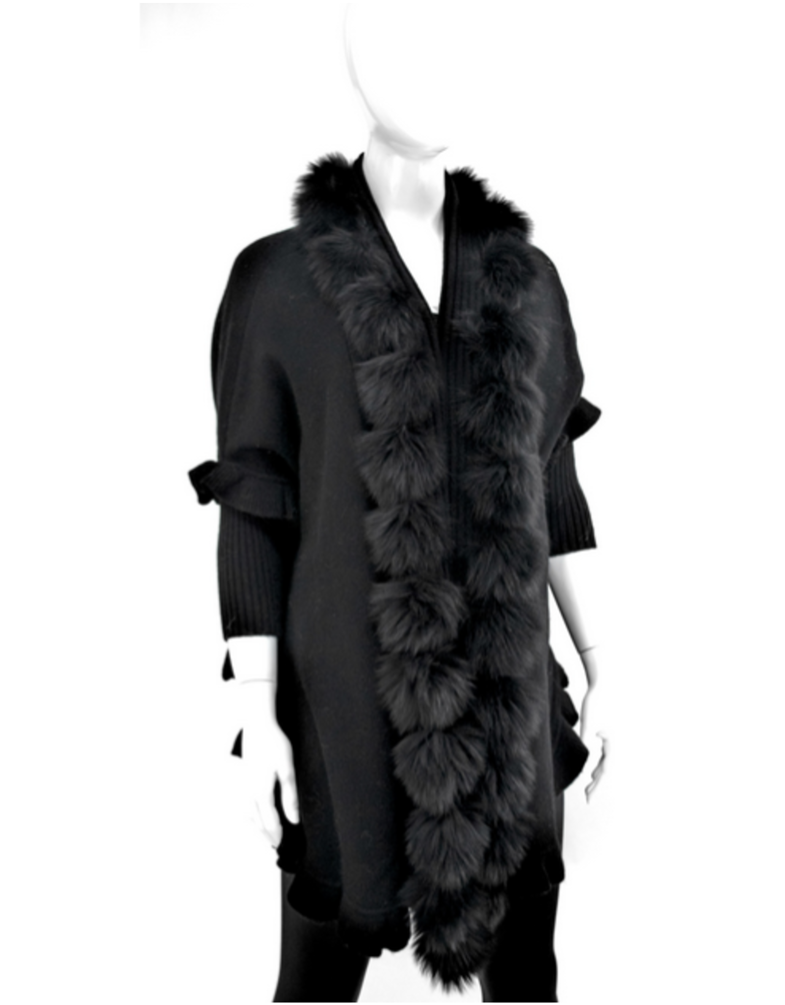 Wool Wrap with Fox Fur - Black