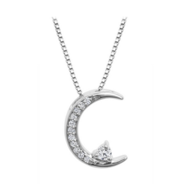 Pendentif Lune Or Blanc avec Diamants