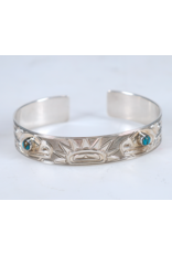 Chris Cook Silver Cuff - Otters and Urchin with Turquoise - CCSC07