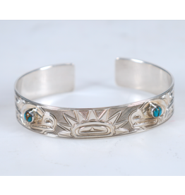 Chris Cook Silver Cuff - Otters and Urchin with Turquoise