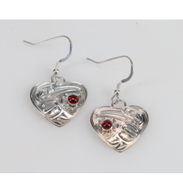 Chris Cook Earrings Heart - Hummingbird with Garnet