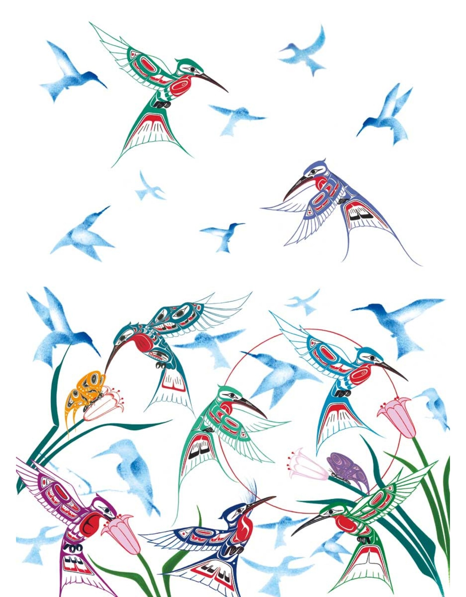 Torchon Imprimé - Garden of Hummingbirds par Richard Shorty (POD2287TEATOW)