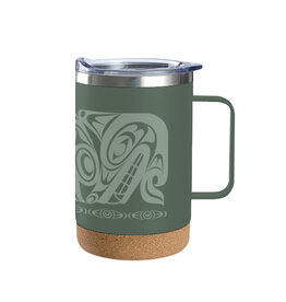 Cork Base Travel Mug with Handle - Urban Wolf by Johnny Maynard Jr.