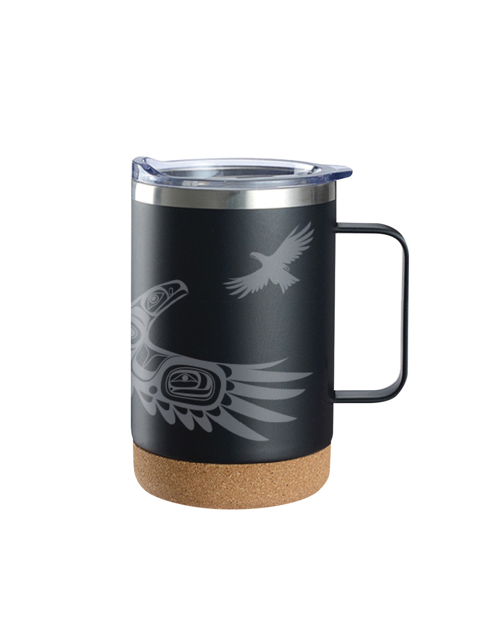 Cork Base Travel Mug with Handle - Soaring Eagle by Corey Bulpitt