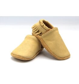 Fringed Bear Paw Cream Baby Moccasin