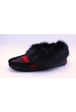 Ladies Black & Red Flannel Slipper with Fur - 606BLL