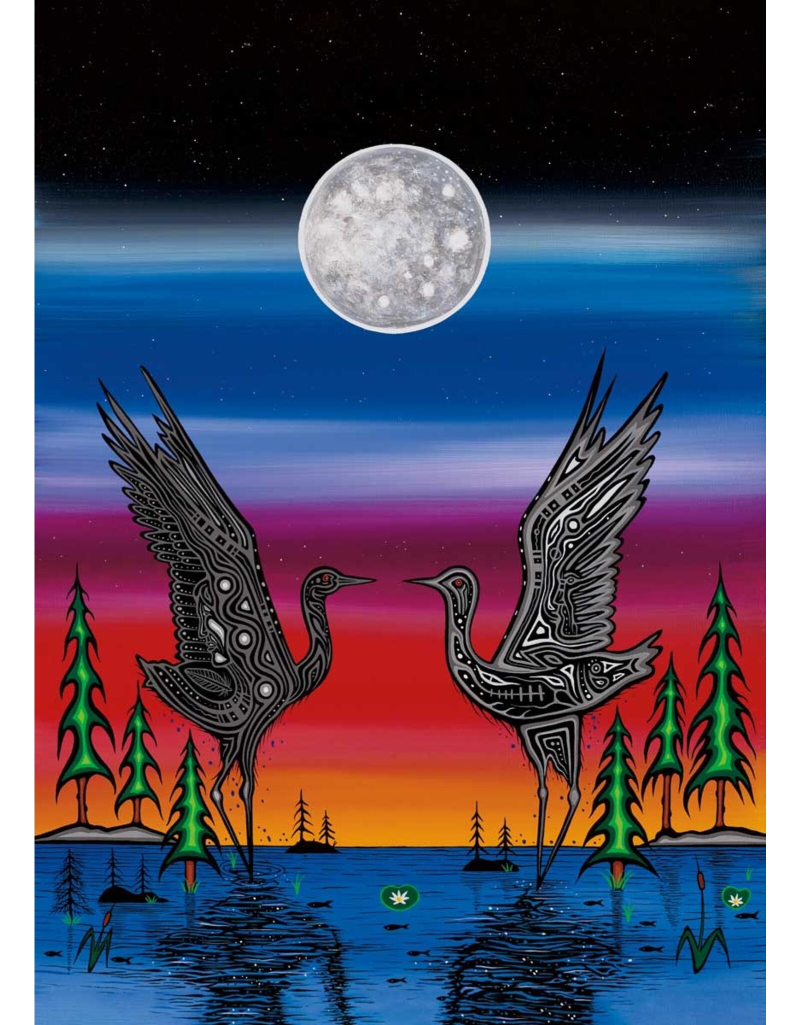Cranes in Love by Jeffrey Red George Small Canvas