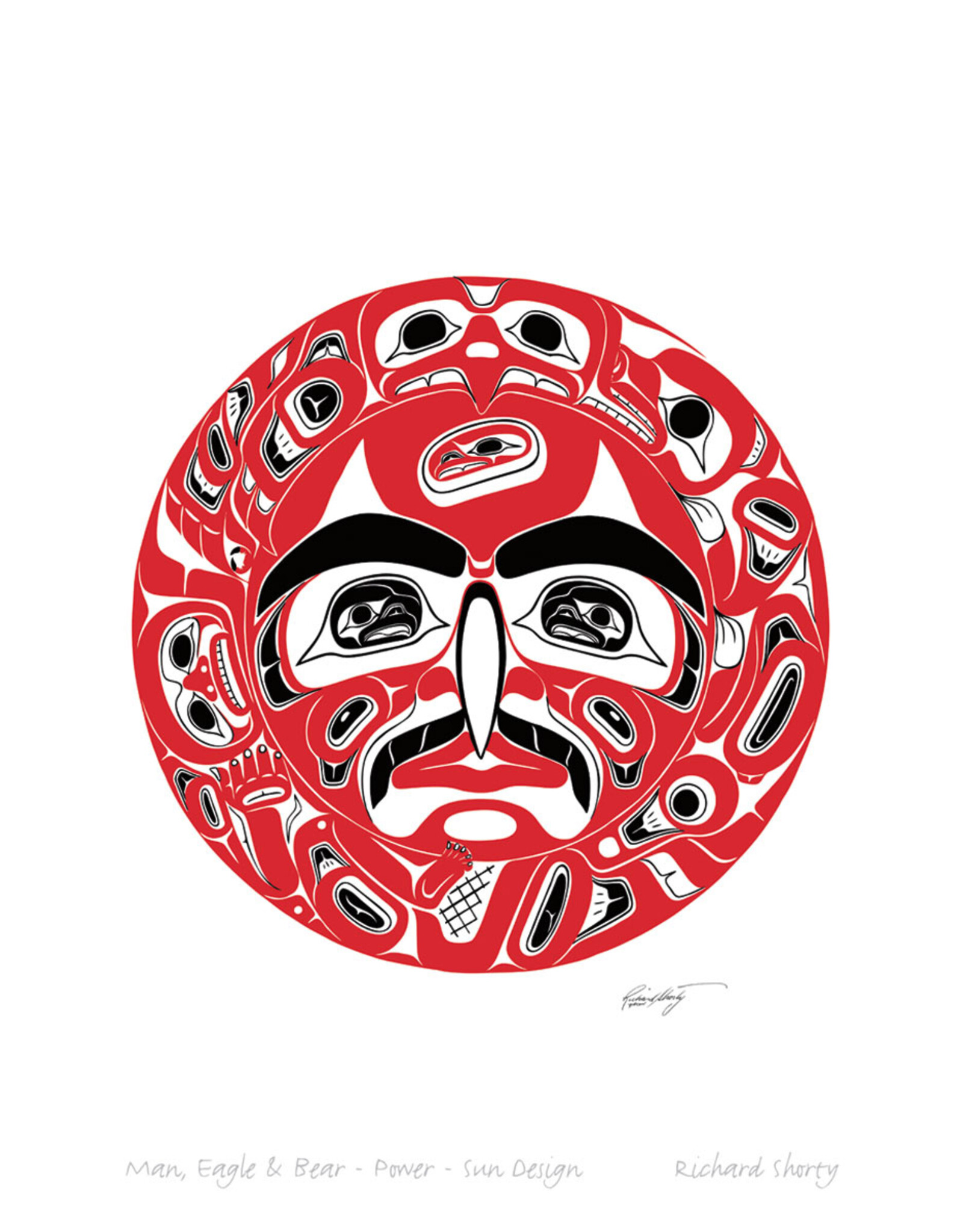 Man, Eagle & Bear Power Sun Design by Richard Shorty Small Canvas