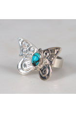 Chris Cook Silver Ring - Butterfly with Turquoise - Size 7 (CCSR09)