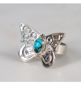 Chris Cook Silver Ring - Butterfly with Turquoise - Size 7