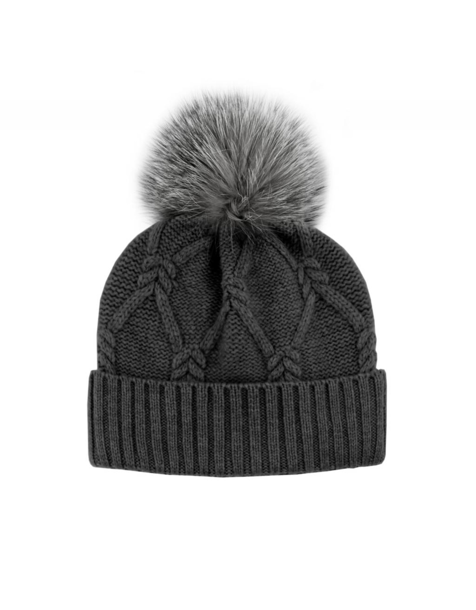 Wool Knit Hat with Fox Pom Pom