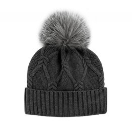 Wool Knit Hat with Fox Pom Pom