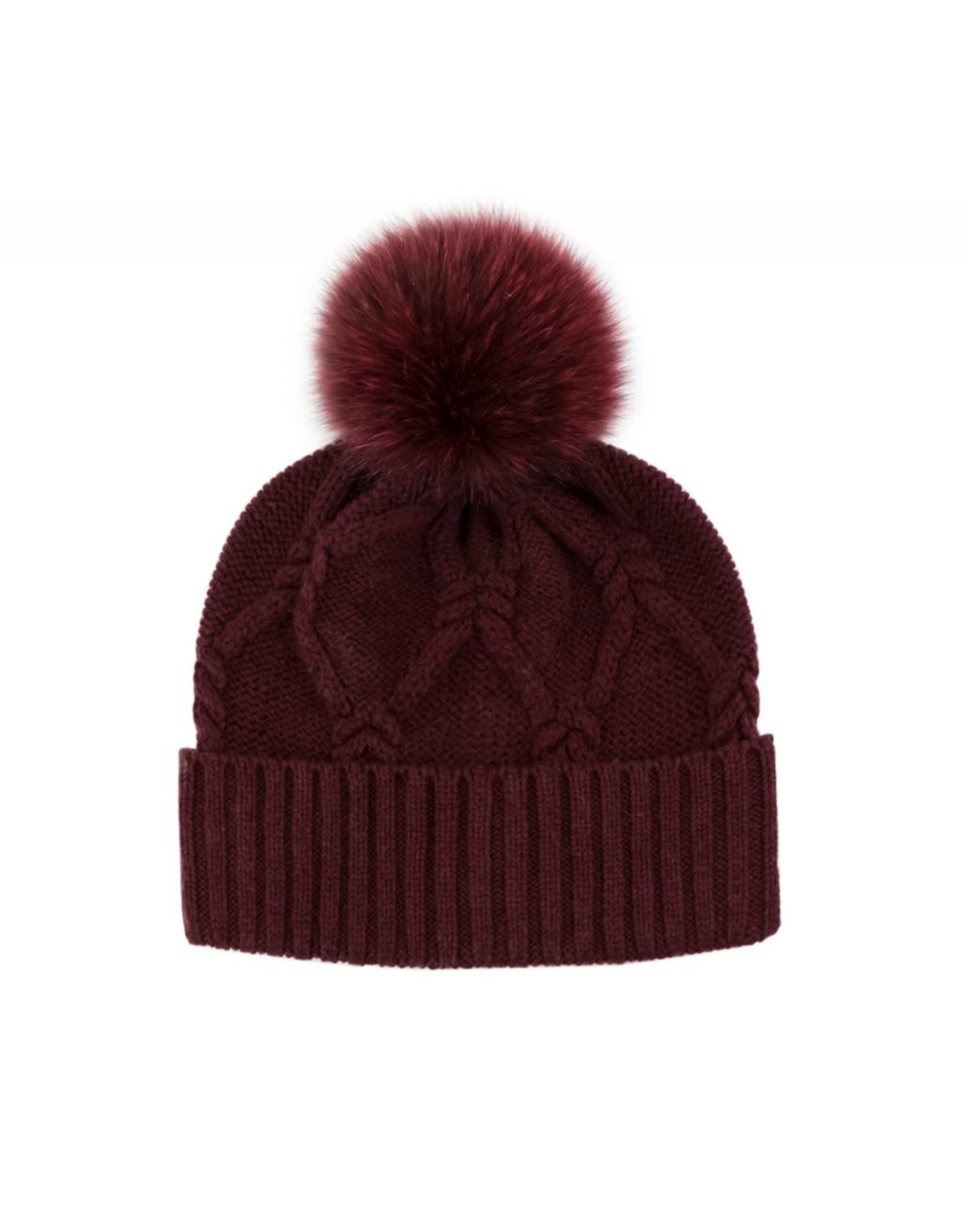 Wool Knit Hat with Fox Pom Pom