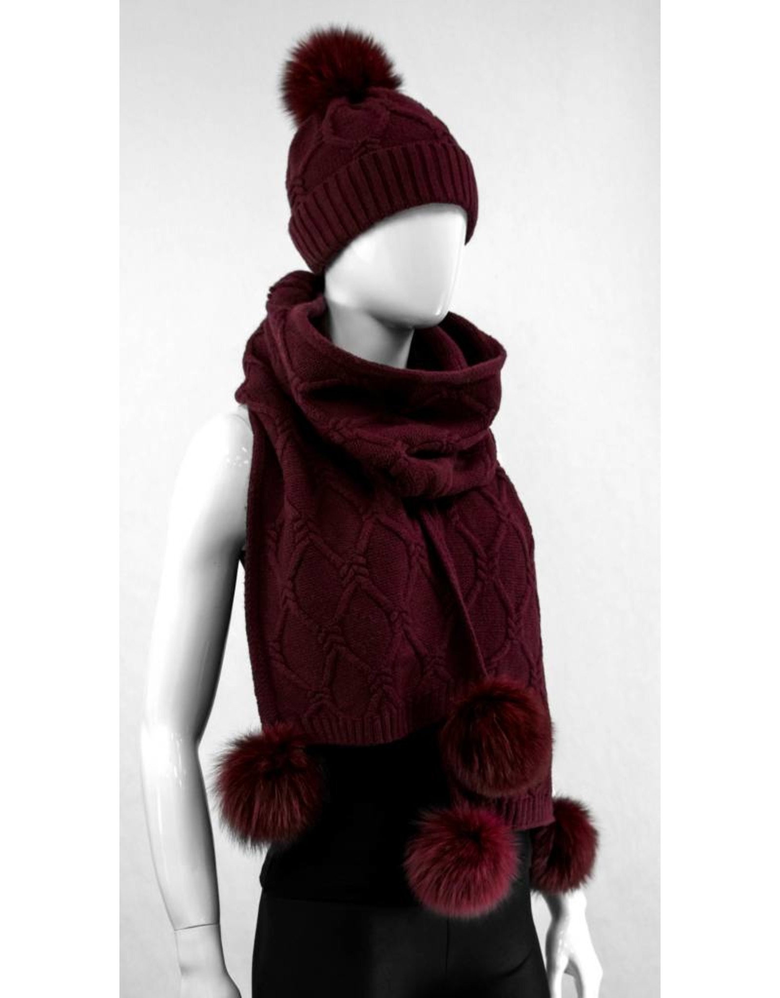 Wool Knit Hat with Fox Pom Pom