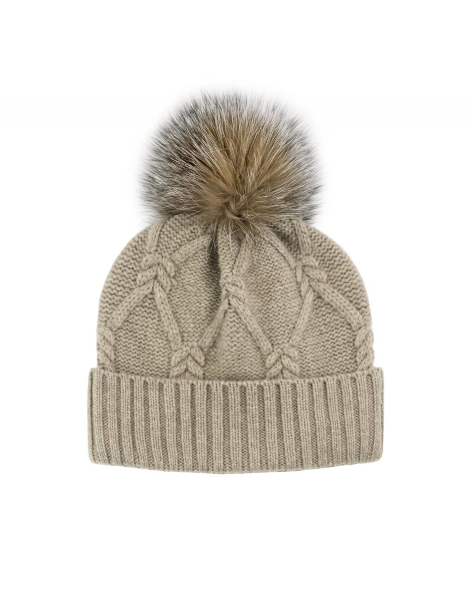 Wool Knit Hat with Fox Pom Pom