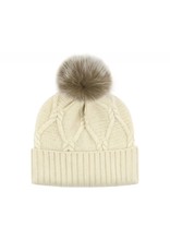 Wool Knit Hat with Fox Pom Pom