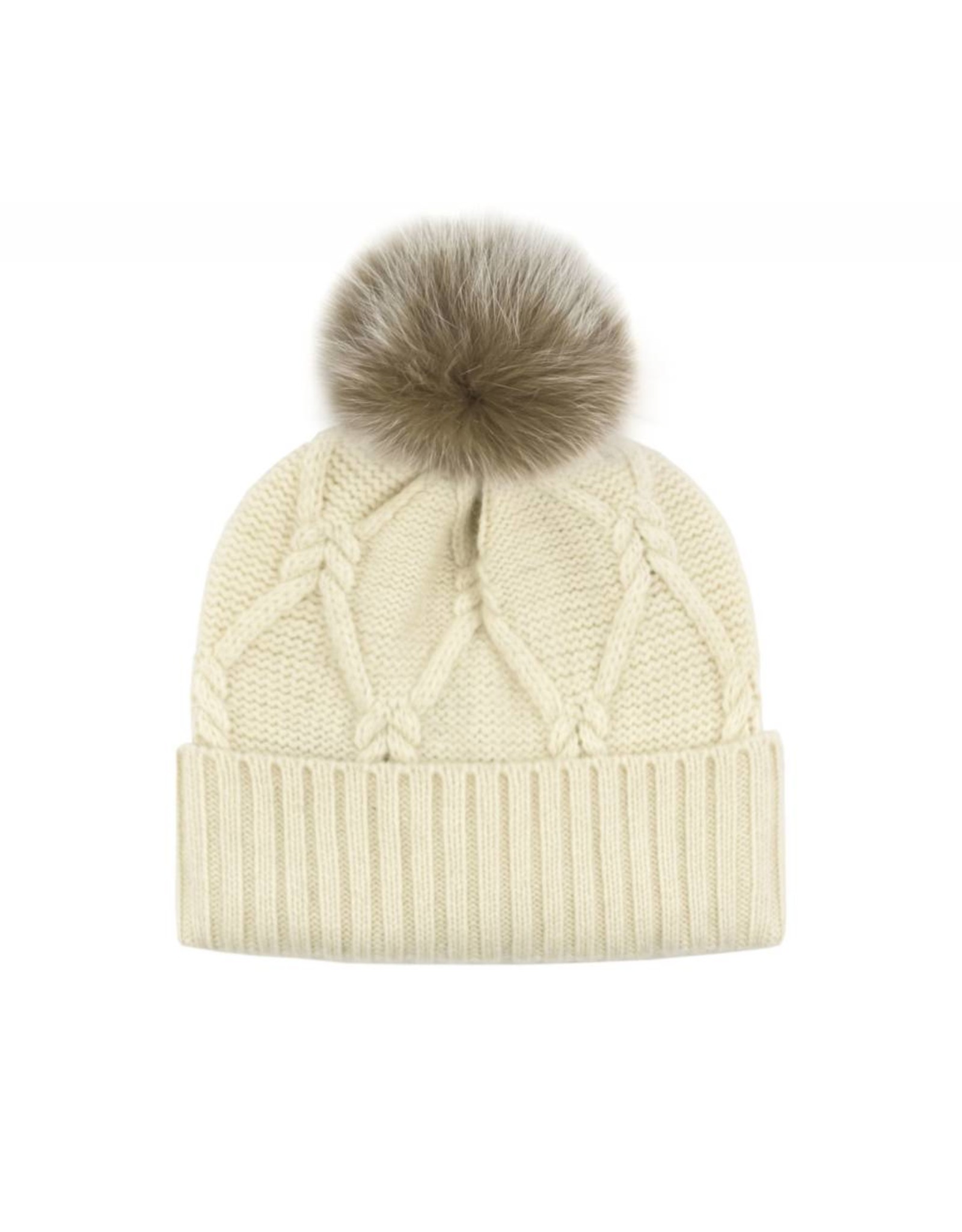 Wool Knit Hat with Fox Pom Pom