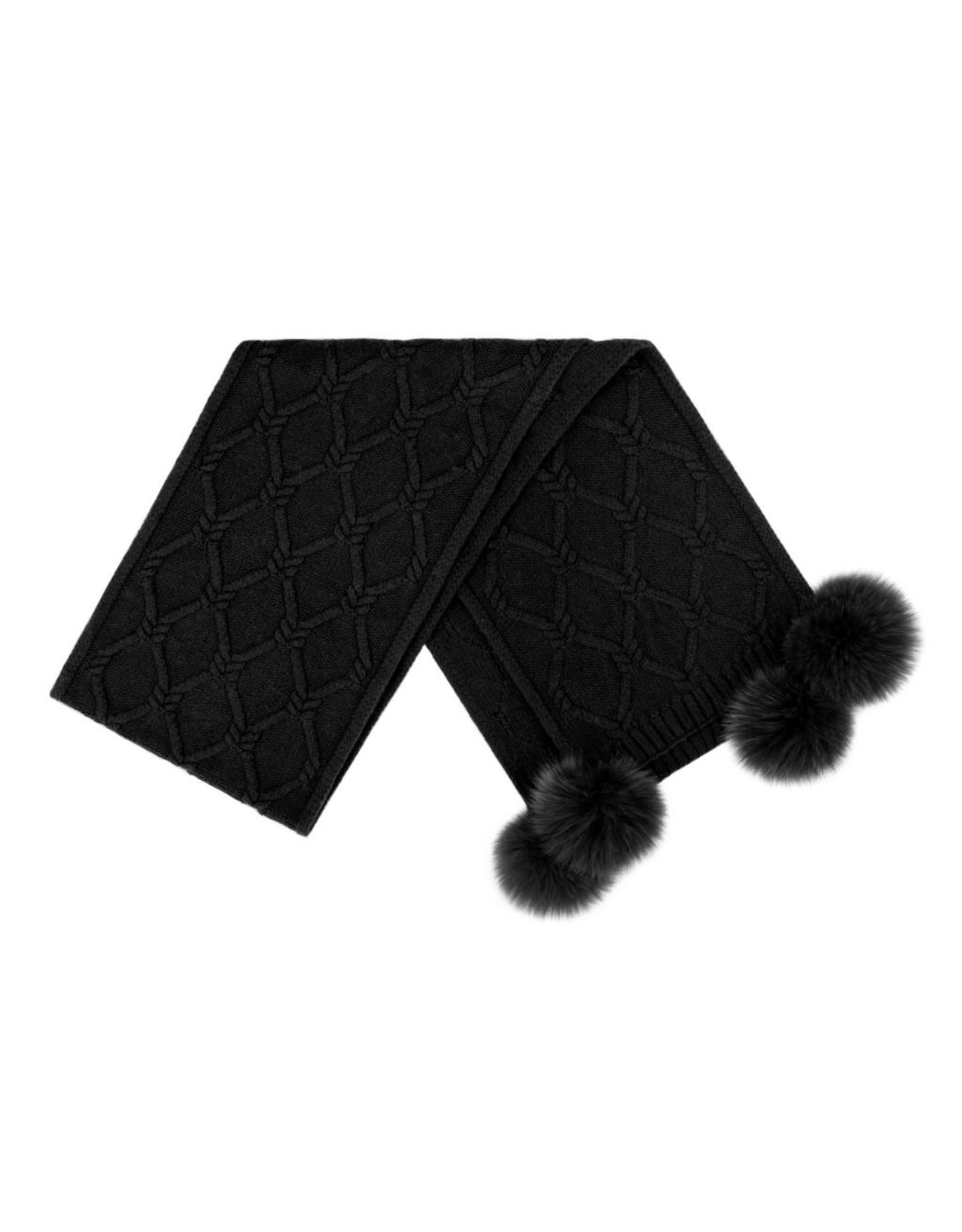 Wool Knit Scarf with Fox Pom Poms