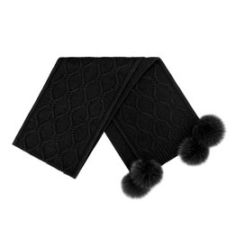 Wool Knit Scarf with Fox Pom Poms