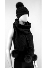 Wool Knit Scarf with Fox Pom Poms