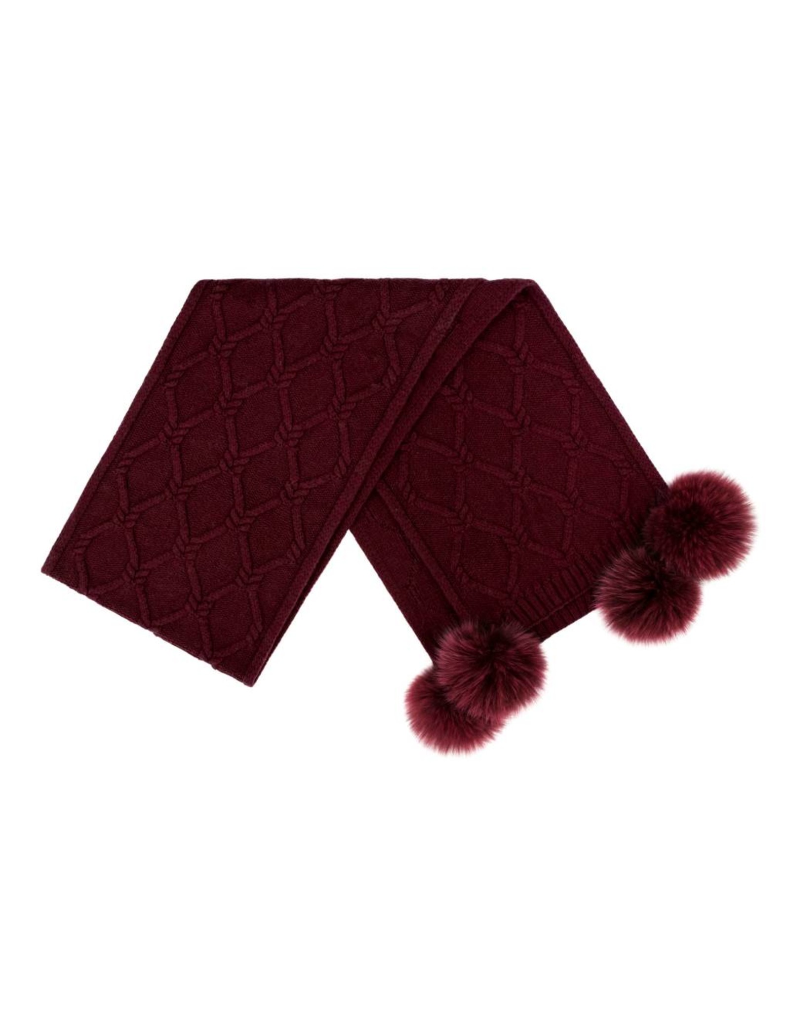 Wool Knit Scarf with Fox Pom Poms