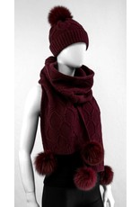 Wool Knit Scarf with Fox Pom Poms
