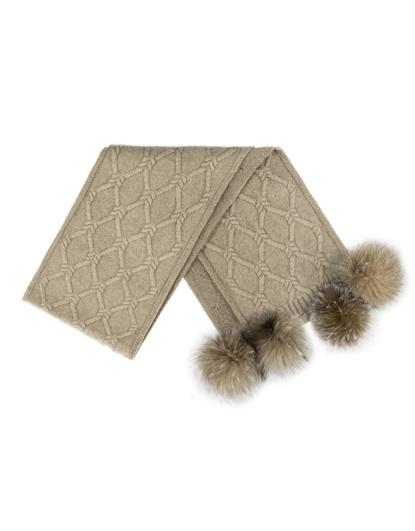 Wool Knit Scarf with Fox Pom Poms