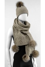 Wool Knit Scarf with Fox Pom Poms