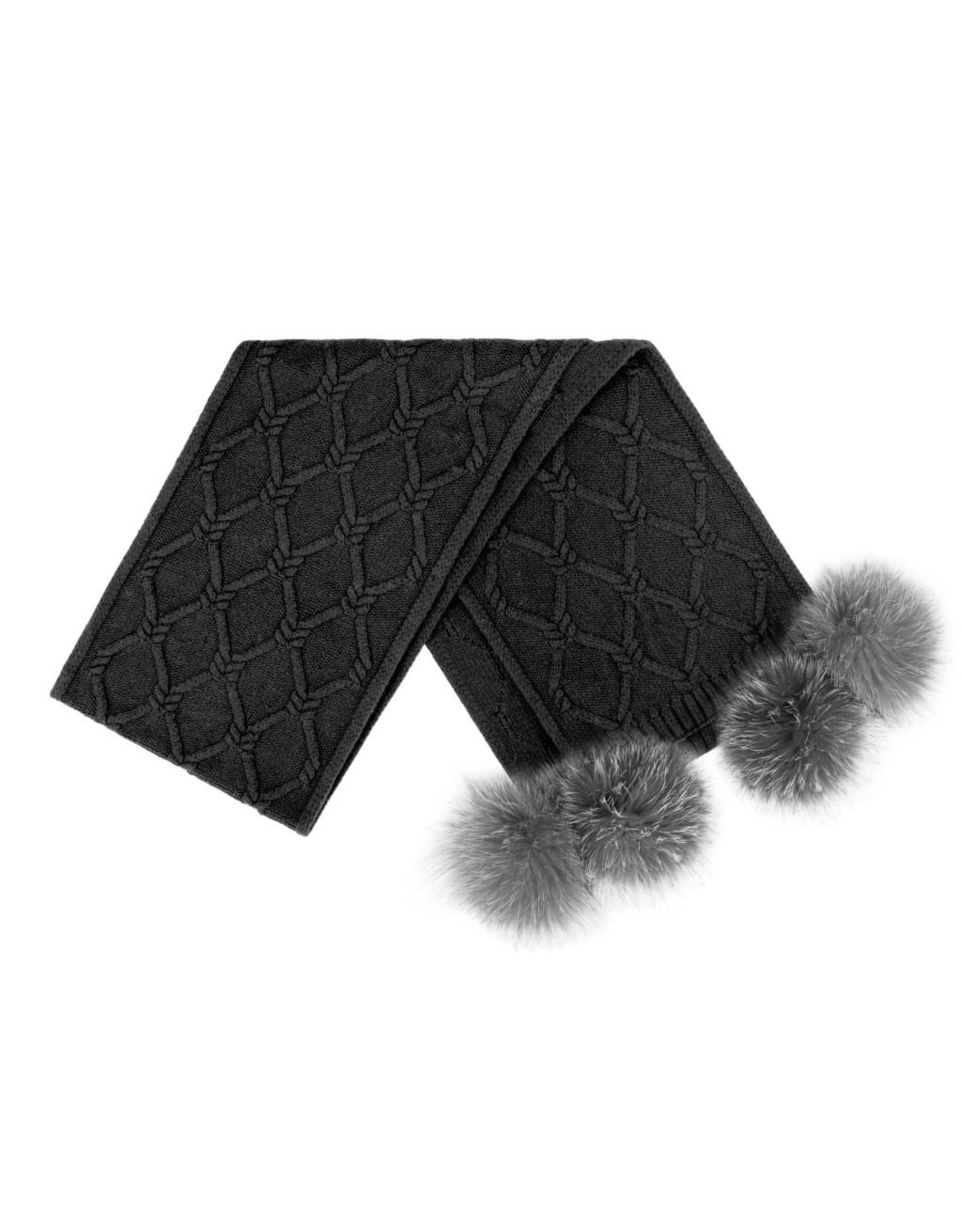 Wool Knit Scarf with Fox Pom Poms