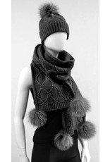 Wool Knit Scarf with Fox Pom Poms