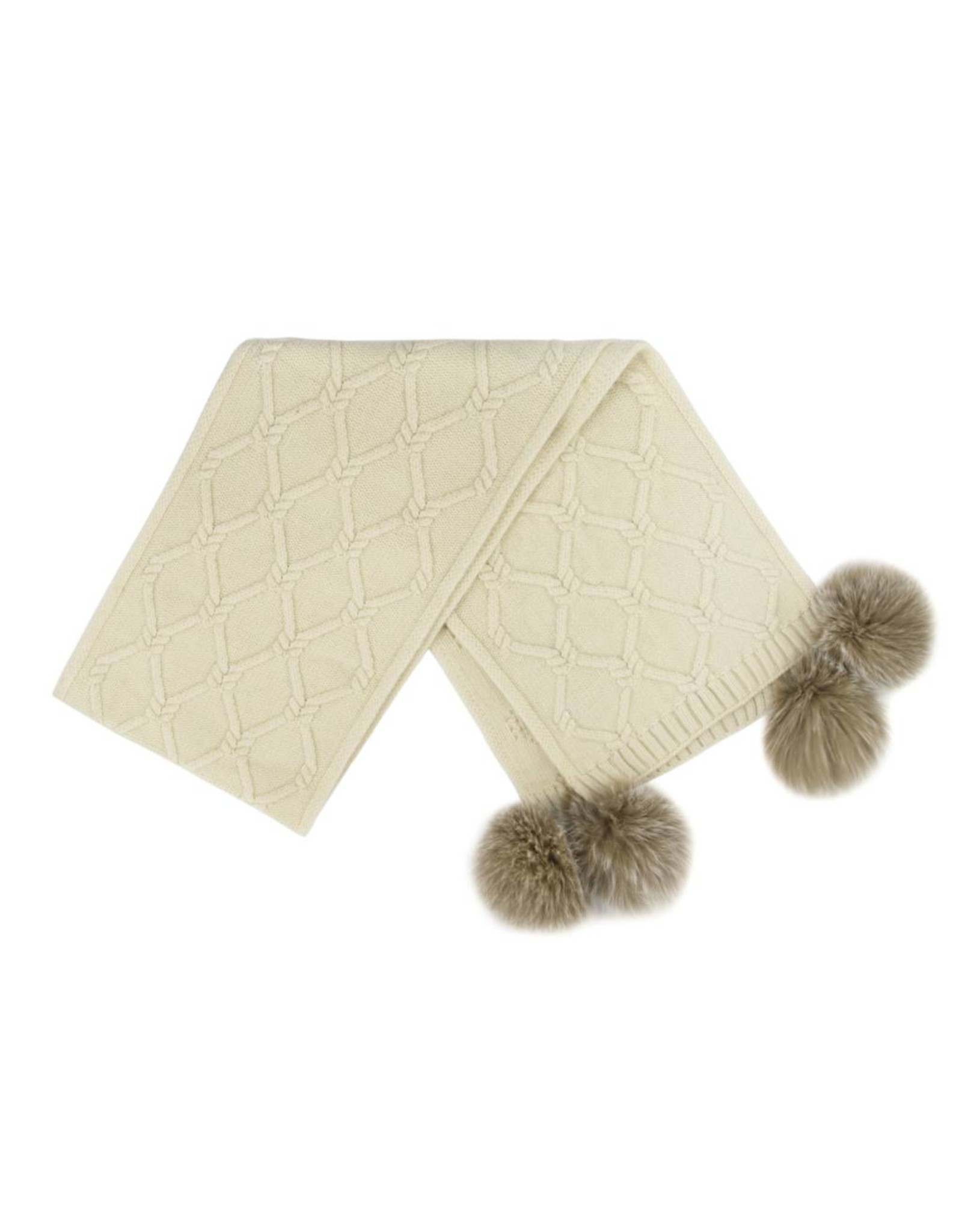 Wool Knit Scarf with Fox Pom Poms
