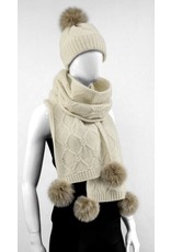 Wool Knit Scarf with Fox Pom Poms
