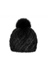 Knitted Mink Hat with Fox Pompom