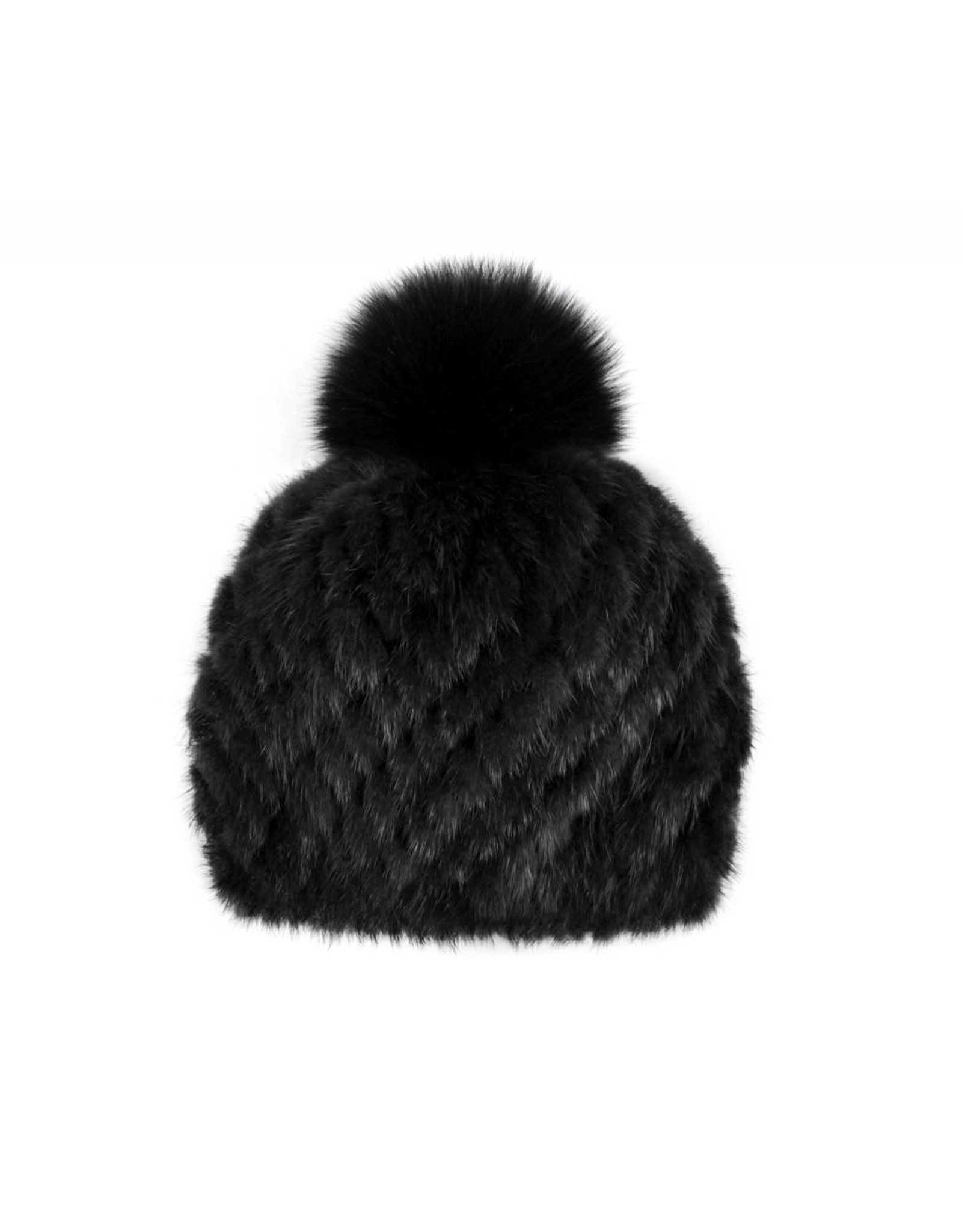 Knitted Mink Hat with Fox Pompom