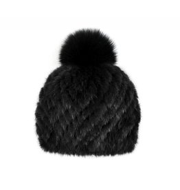 Knitted Mink Hat with Fox Pompom