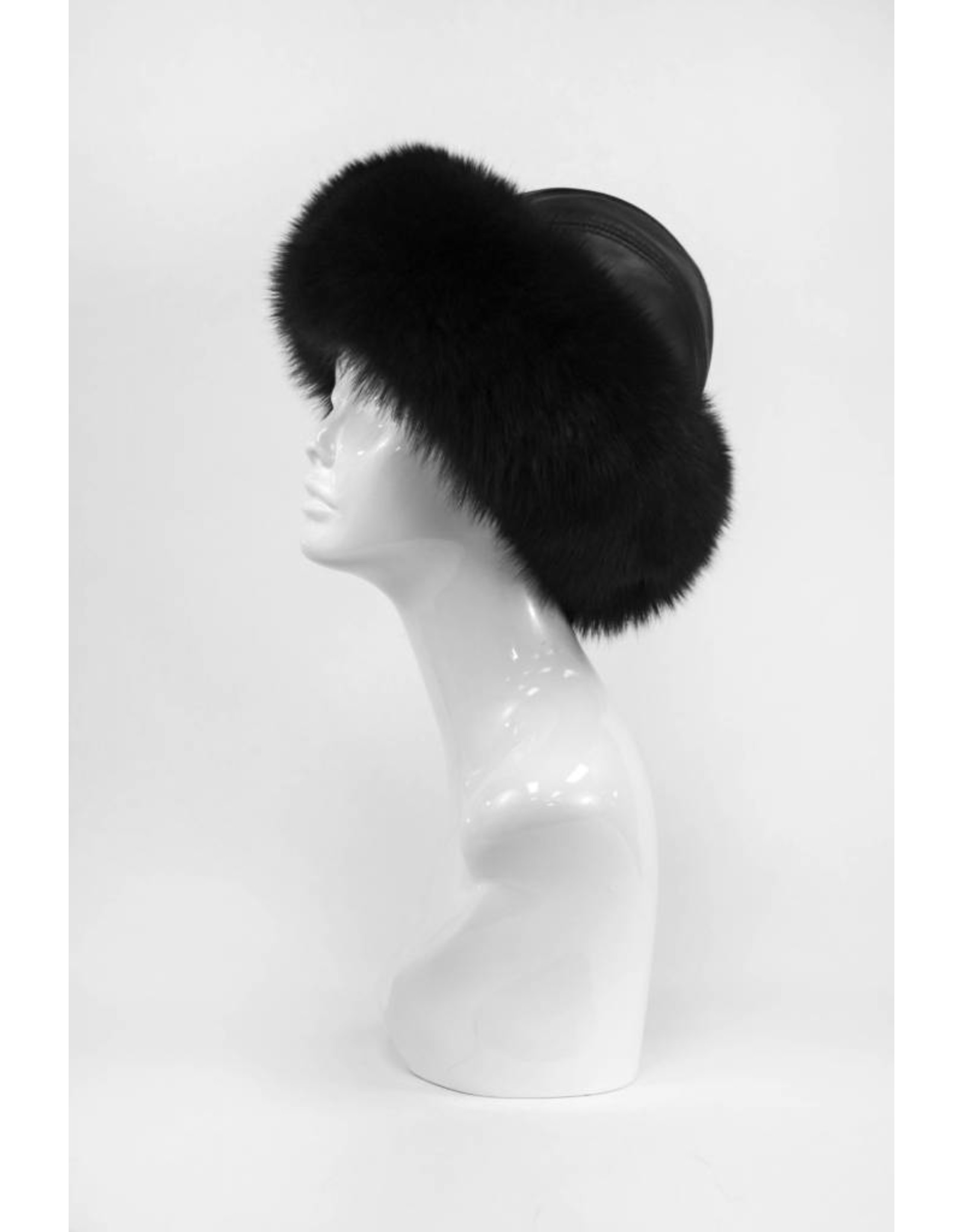 Leather Hat with Fox Trim