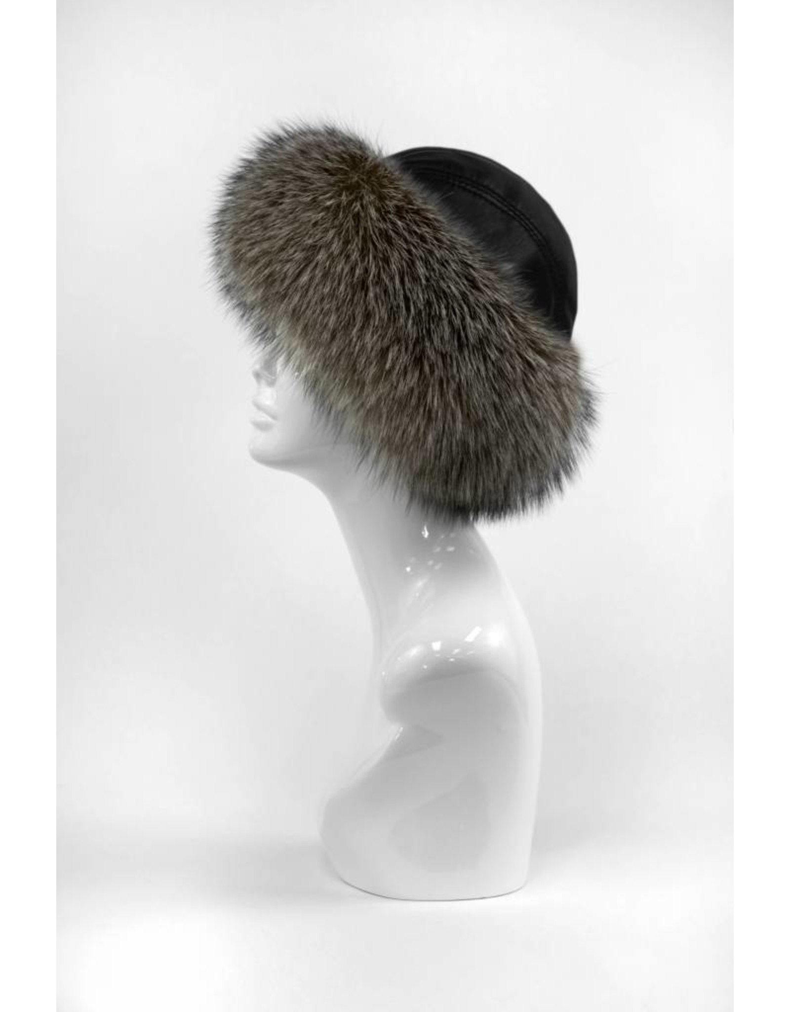 Leather Hat with Fox Trim