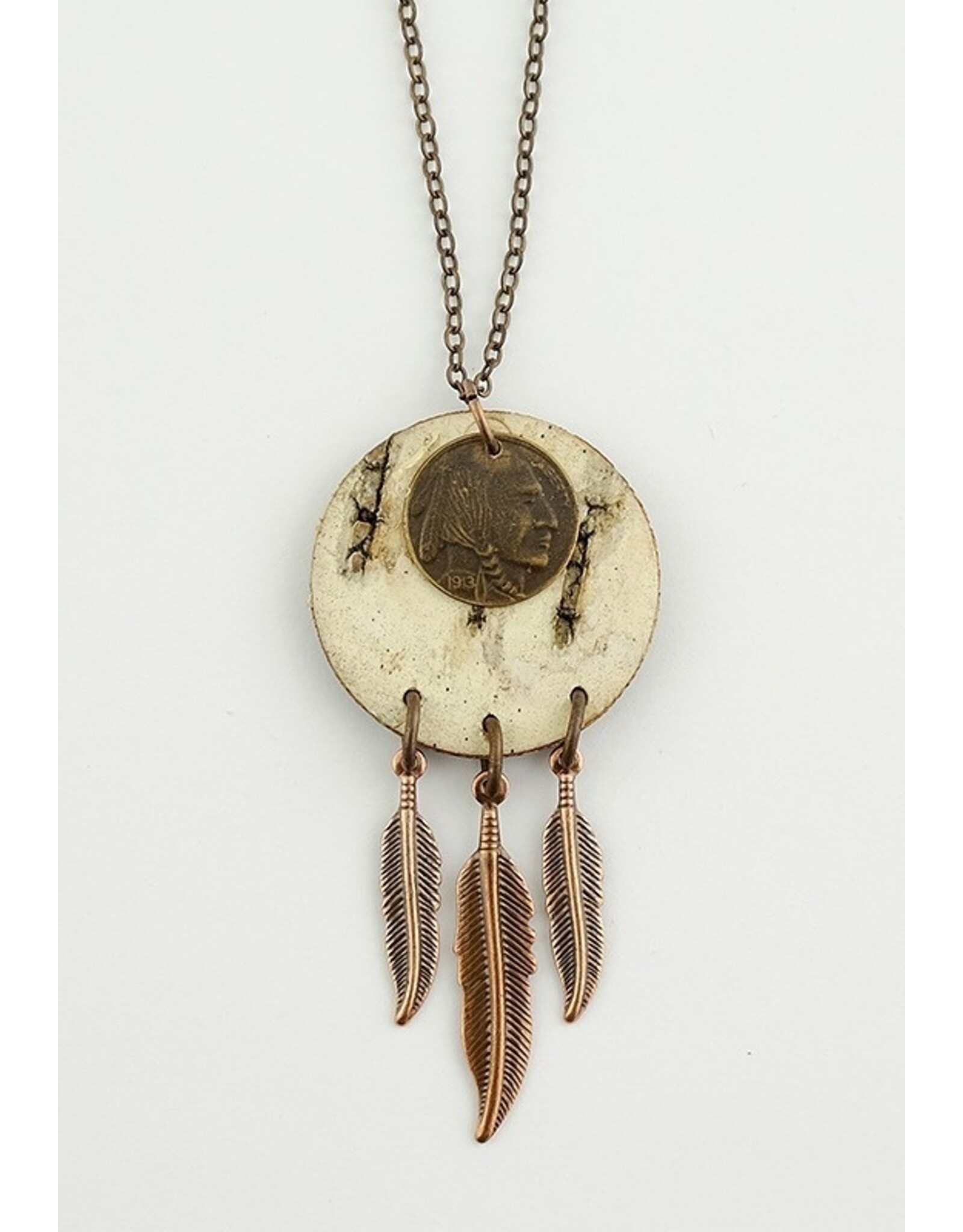 Round Pendant w/ Feather and Coin - BB4-P