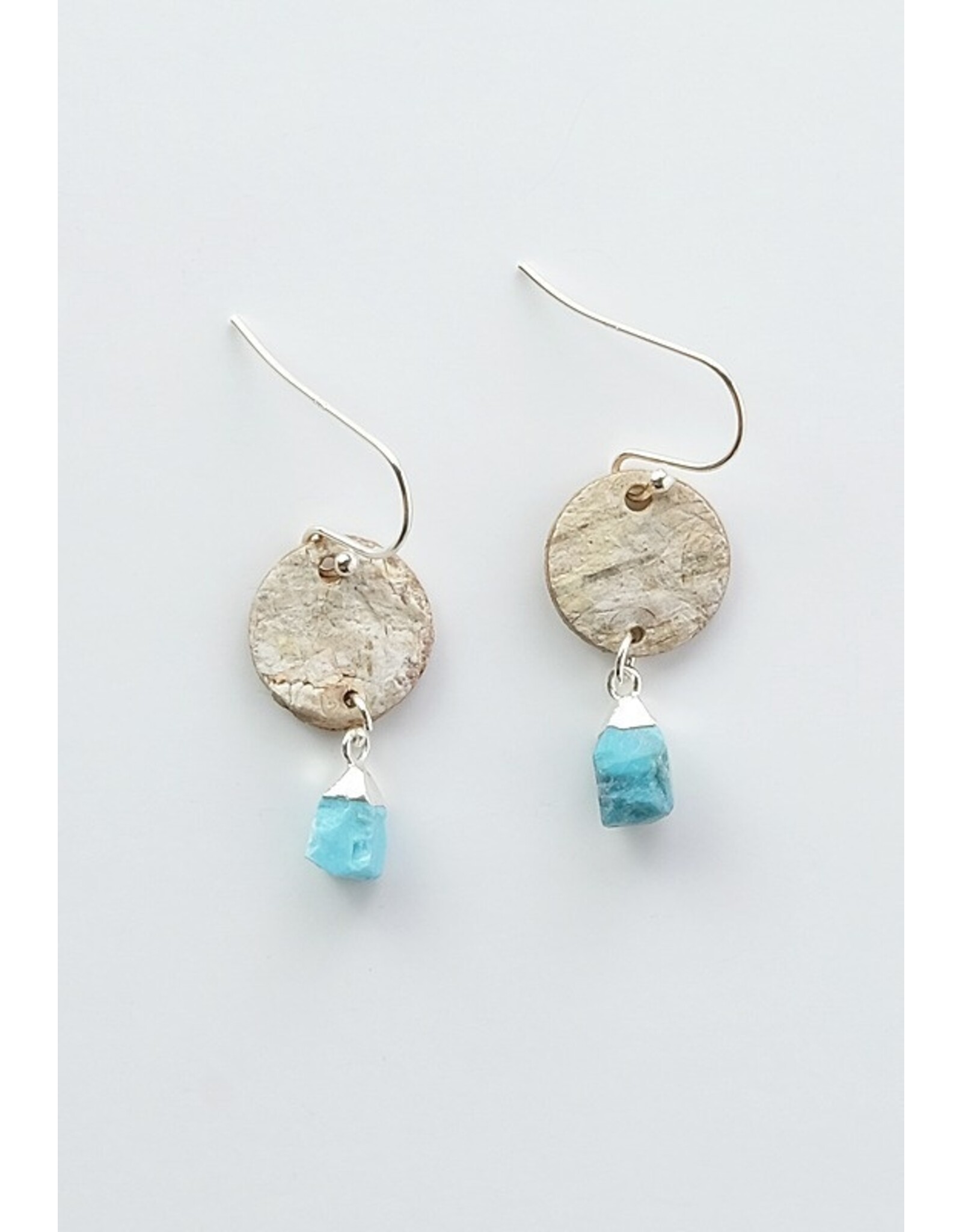 Silver Birch Bark Earrings with Turquoise - BBSS6