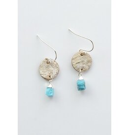 Silver Birch Bark Earrings with Turquoise