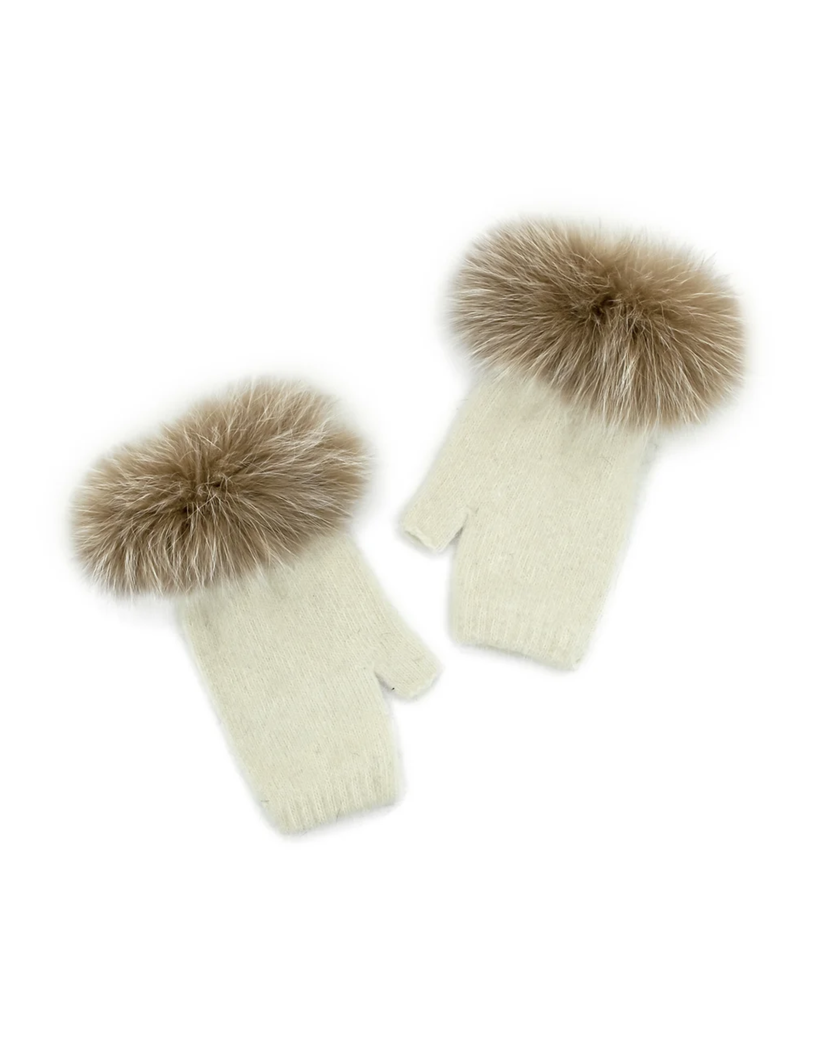 Fingerless Gloves with Fox Fur - Ivory