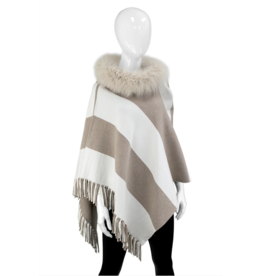 Poncho Reversible avec Franges Fourrure de Renard Taupe - POYU10