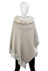 Poncho Reversible avec Franges Fourrure de Renard Taupe - POYU10