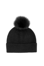 Cashmere Knit Hat with Fox - Black