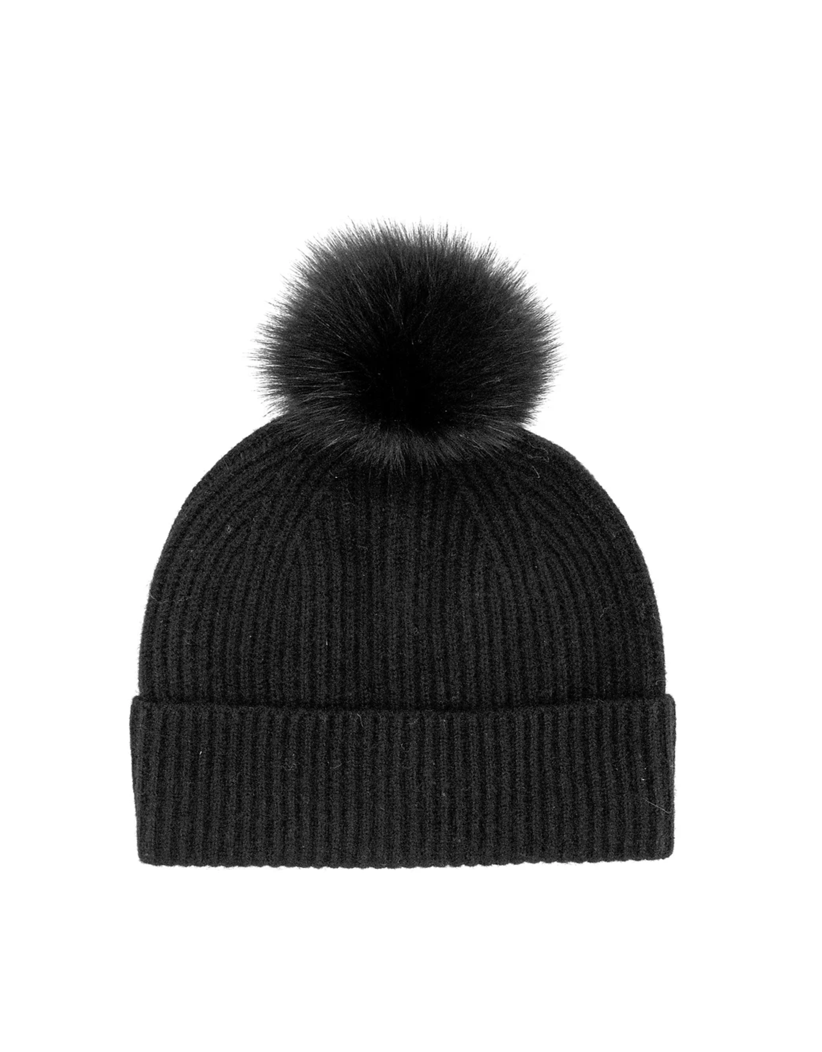Tuque Cashmere avec Fourrure de Renard - Noir