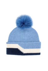 Stripe Knit Hat with Fox Pom Pom (HTIM93)
