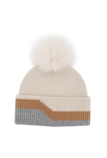 Stripe Knit Hat with Fox Pom Pom (HTIM93)
