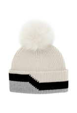 Stripe Knit Hat with Fox Pom Pom (HTIM93)
